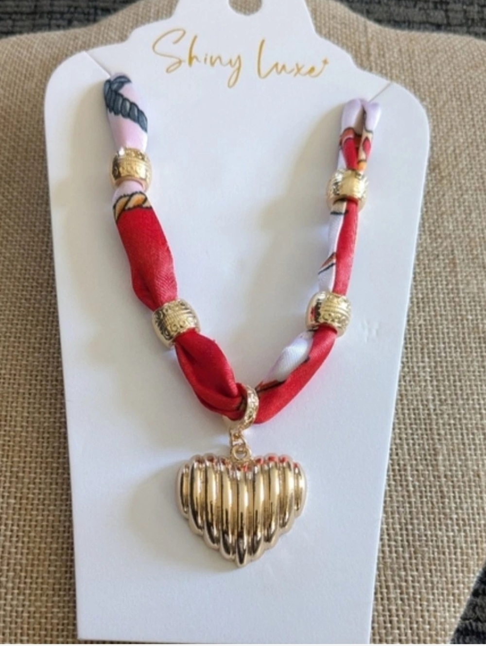 Colorful Fabric Braided Bandana Scarf Necklace With Heart Charm